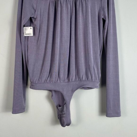 Intimately‎ Free People Turnt Bodysuit Long Sleeves Wrap Top Silver Mauve L NEW - Picture 11 of 14